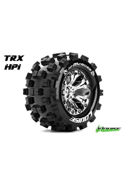 Louise RC - MT-MCROSS - 1-10 Monster Truck Tire Set - Mounted - Sport - Chrome 2.8 Rims - 1/2-Offset - Hex 12mm - L-T3274SCH