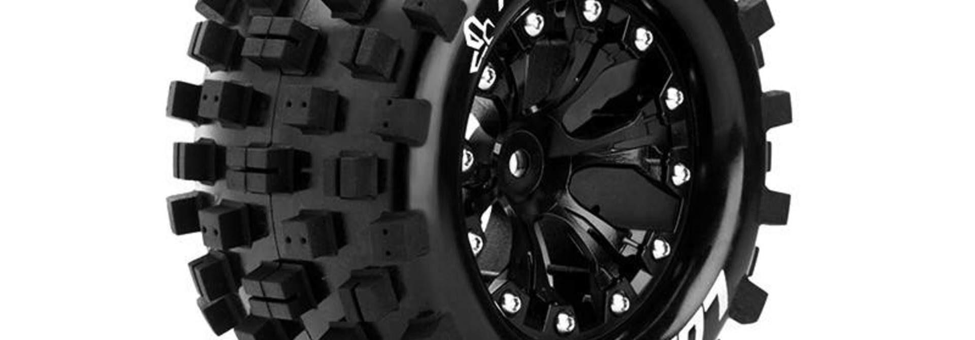 Louise RC - MT-ROCK - 1-10 Monster Truck Tire Set - Mounted - Sport - Black Chrome 2.8 Rims - Hex 14mm - L-T3275SBCM