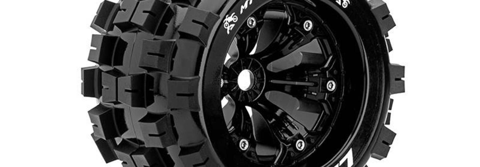 Louise RC - MT-MCROSS - 1-8 Monster Truck Tire Set - Mounted - Sport - Black 3.8 Rims - 0-Offset - Hex 17mm - L-T3276B