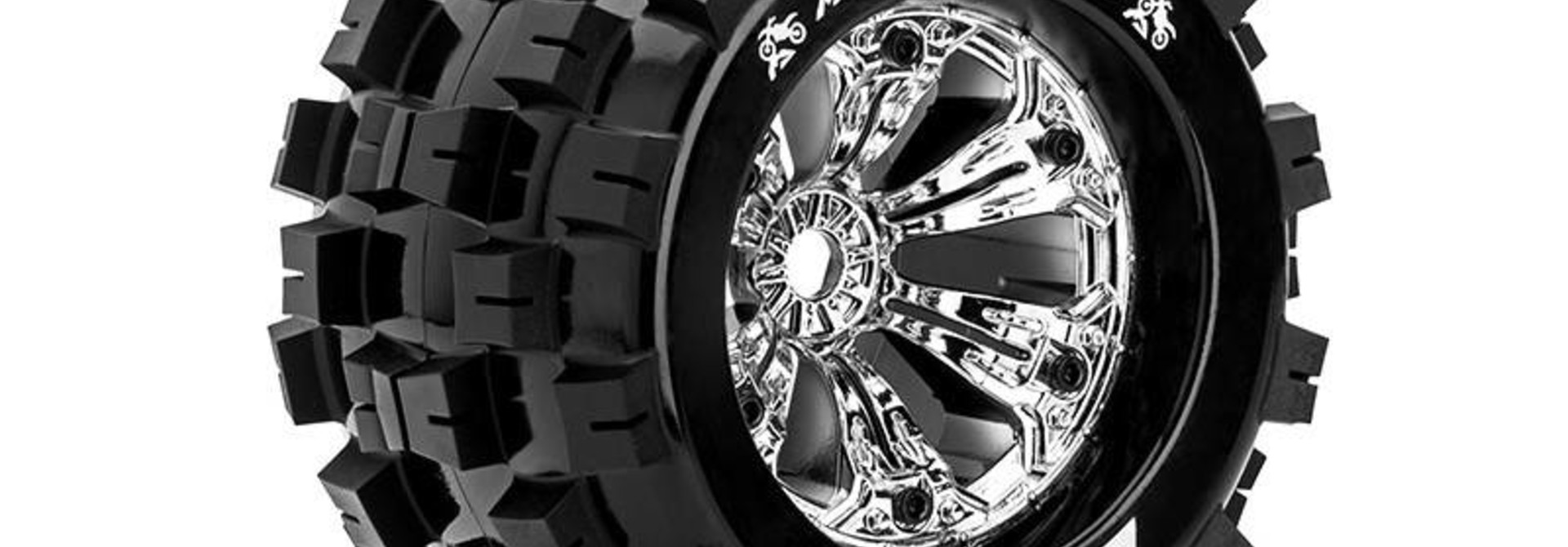 Louise RC - MT-MCROSS - 1-8 Monster Truck Tire Set - Mounted - Sport - Chrome 3.8 Rims - 1/2-Offset - Hex 17mm - L-T3276CH