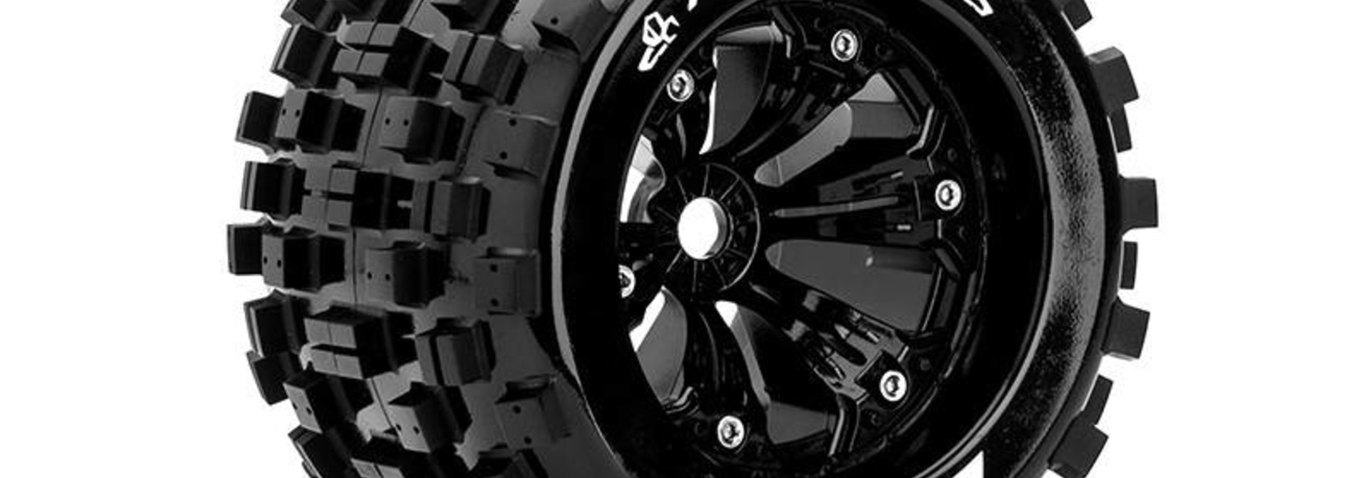 Louise RC - MT-ROCK - 1-8 Monster Truck Tire Set - Mounted - Sport - Black 3.8 Rims - 0-Offset - Hex 17mm - L-T3277B