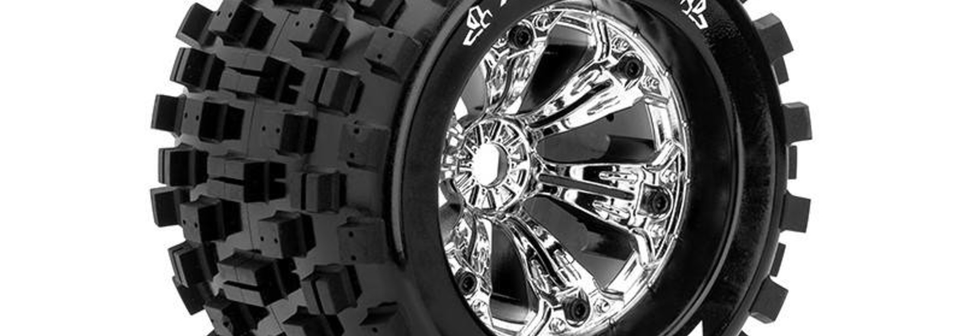 Louise RC - MT-ROCK - 1-8 Monster Truck Tire Set - Mounted - Sport - Chrome 3.8 Rims - 1/2-Offset - Hex 17mm - L-T3277CH