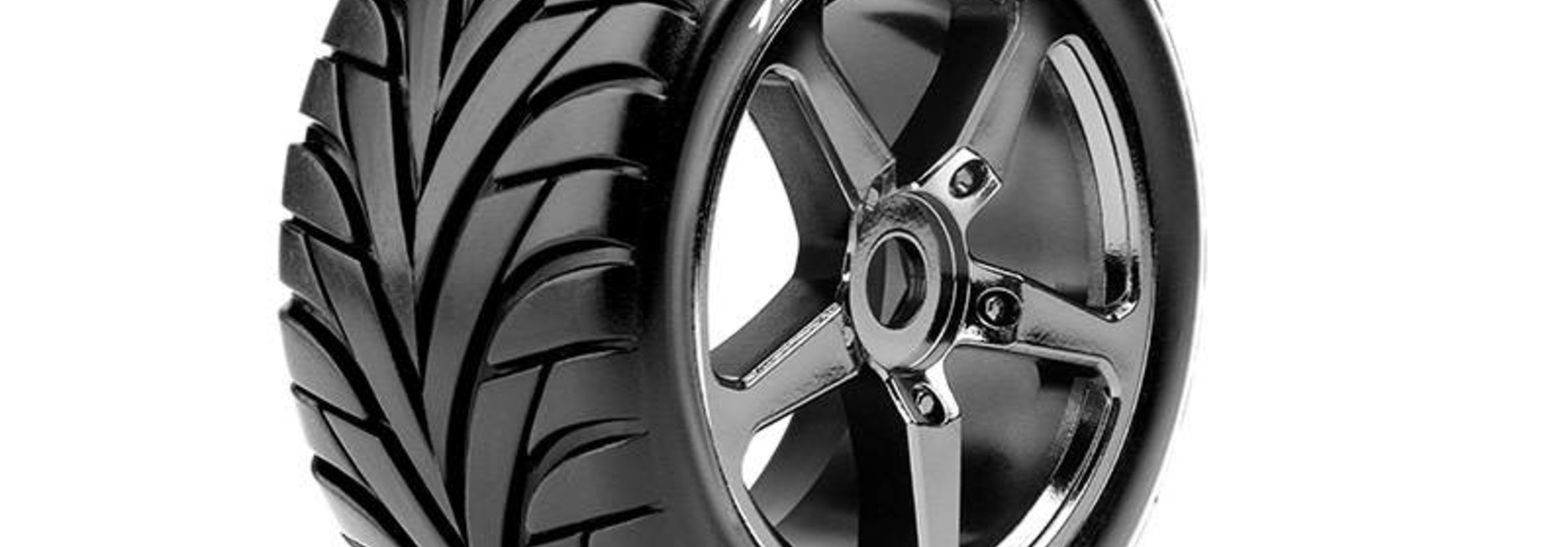 Louise RC - T-ROCKET - 1-8 Truggy Tire Set - Mounted - Soft - Black-Chrome Spoke Rims - 0-Offset - Hex 17mm - L-T3250SBC