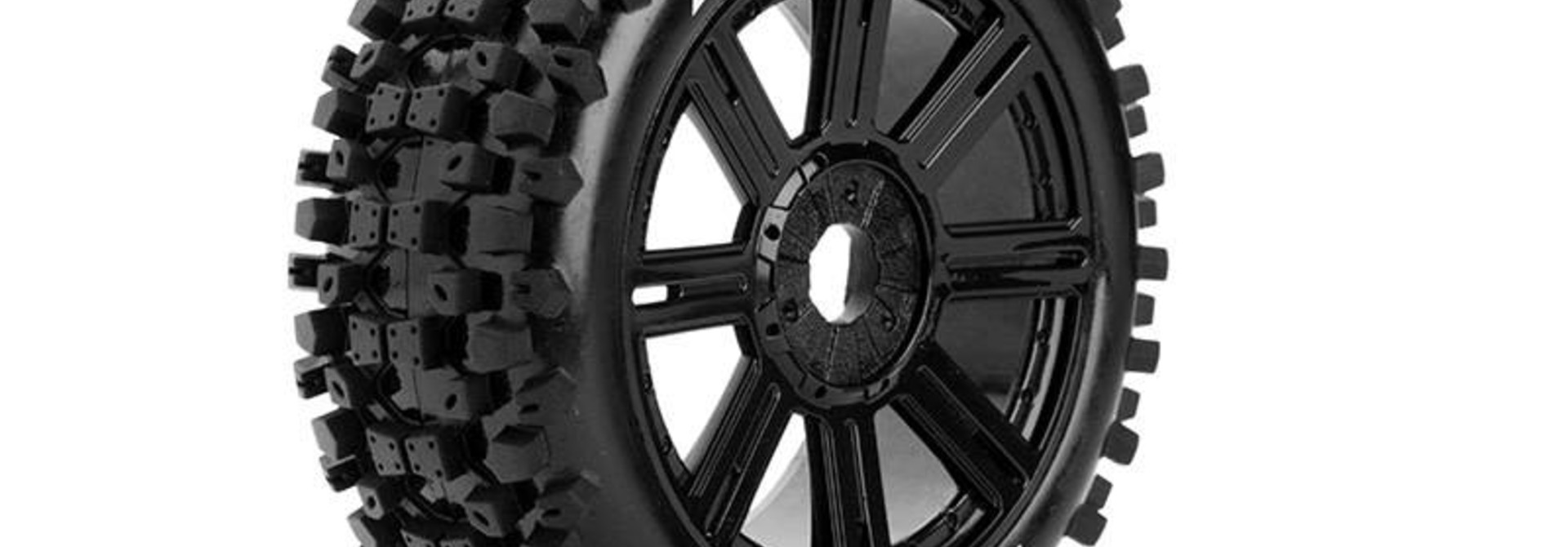 Louise RC - B-UPHILL - 1-8 Buggy Tire Set - Mounted - Soft - Black Spoke Rims - Hex 17mm - L-T3271SB