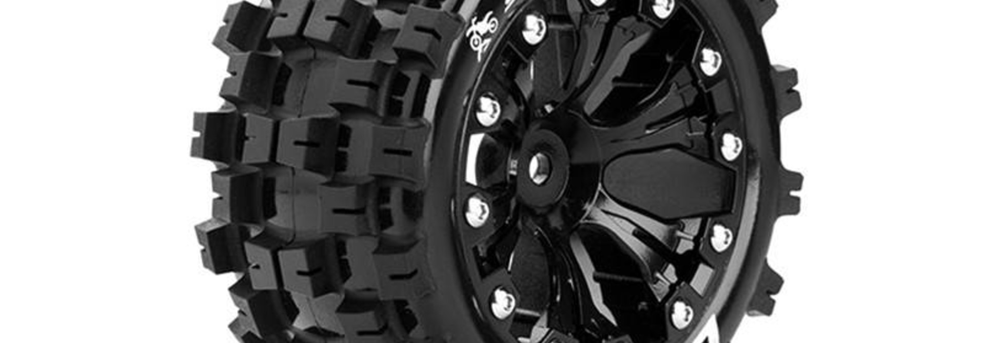 Louise RC - ST-MCROSS - 1-10 Stadium Truck Tire Set - Mounted - Sport - Black 2.8 Rims - 0-Offset - Hex 12mm - L-T3272SB