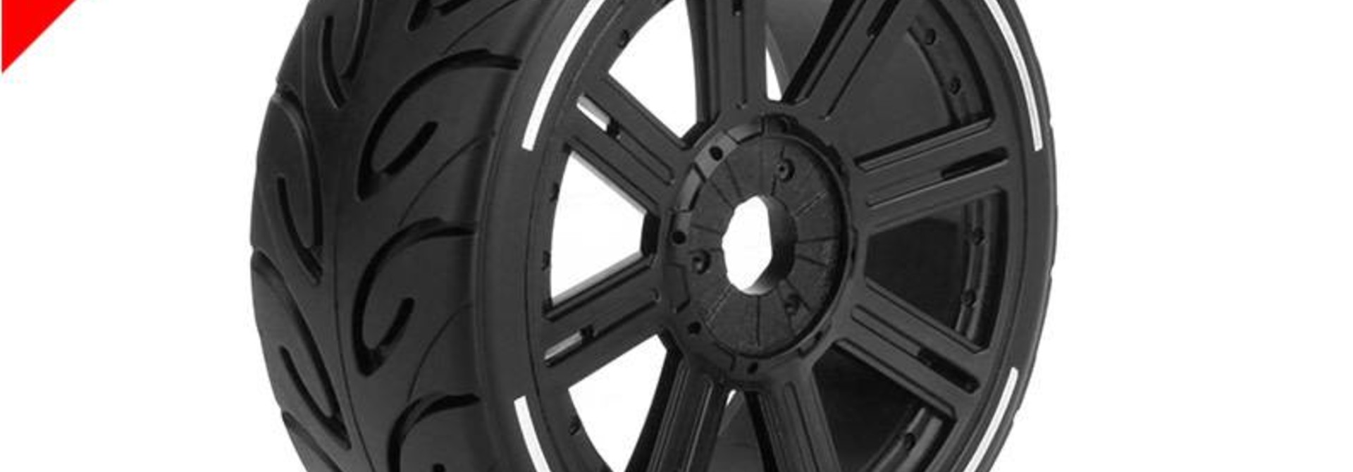 Louise RC - MFT - GT-TARMAC - 1-8 Buggy Tire Set - Mounted - Soft  - Black Spoke Rims - Hex 17mm - L-T3285SB