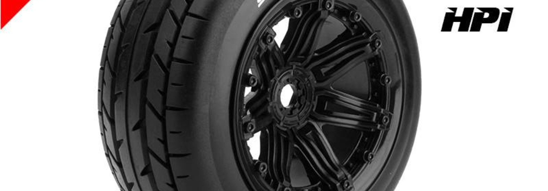 Louise RC - ST-ROCKET - 1-8 Stadium Truck Tire Set - Sport - Black 3.8 Bead-lock rims - Hex 17mm - L-T3286B