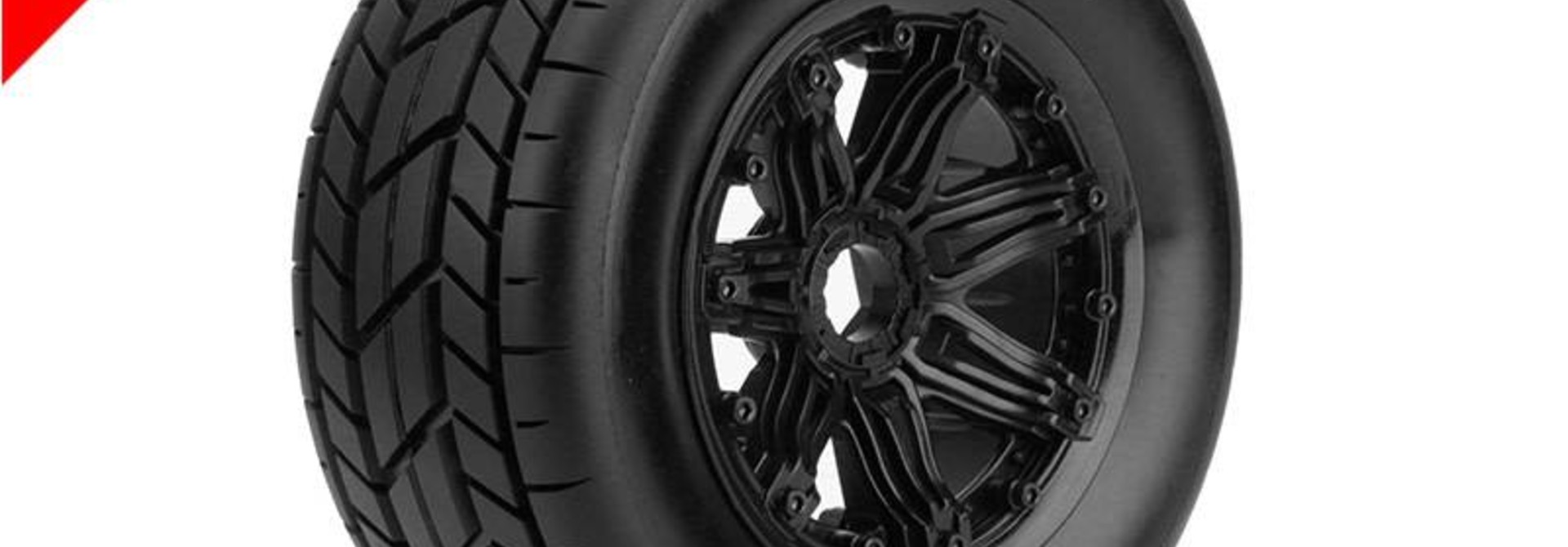 Louise RC - SC-ROCKET - 1-5 Short Course Truck Tire Set - Mounted - Sport - Black Rims - Hex 24mm - Rear - L-T3291B