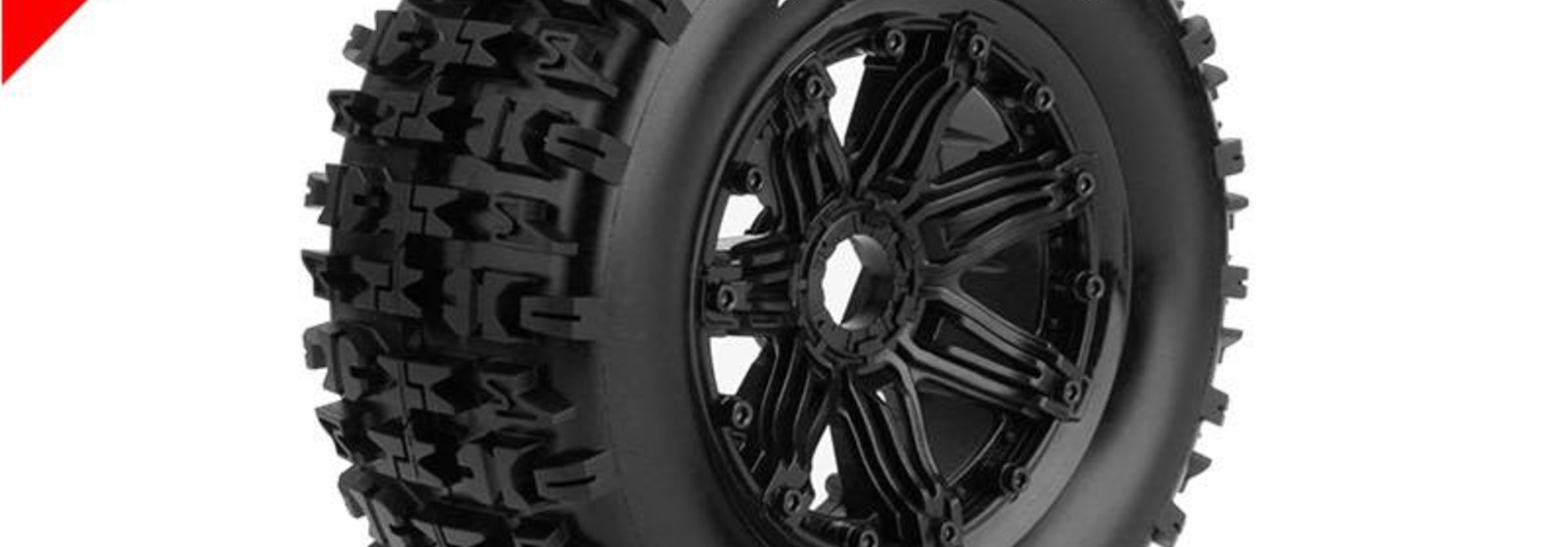 Louise RC - SC-PIONEER - 1-5 Short Course Truck Tire Set - Mounted - Sport - Black Rims - Hex 24mm - Rear - L-T3292B