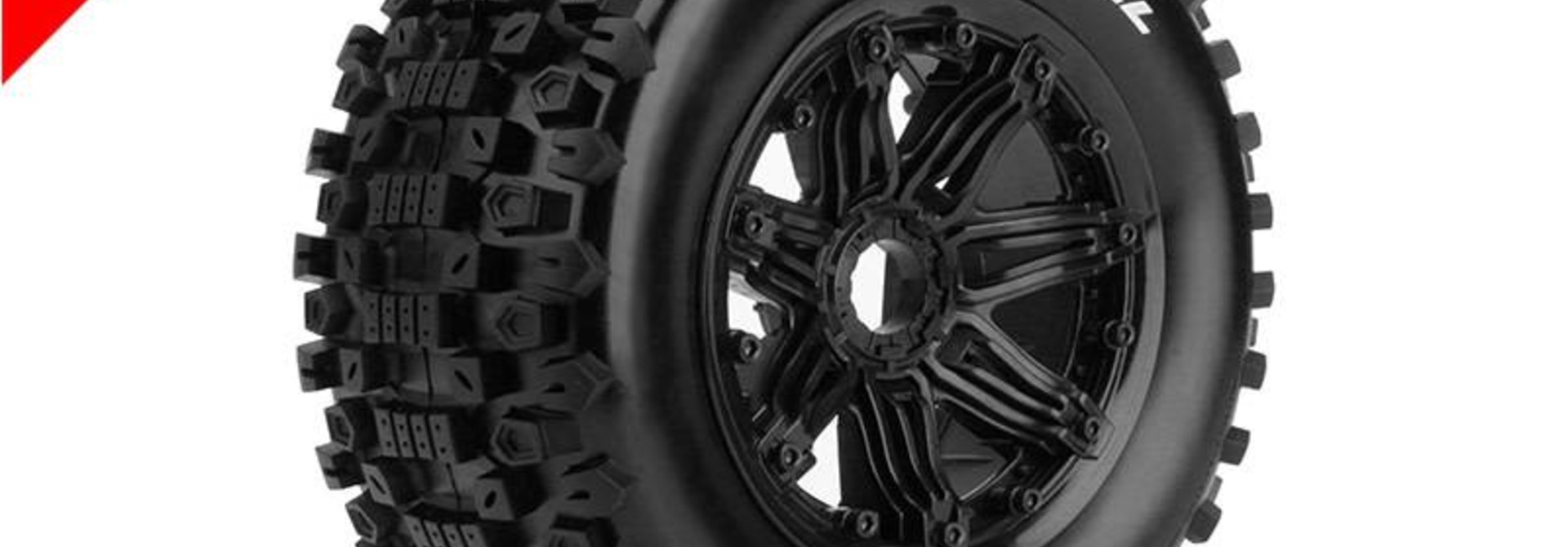 Louise RC - SC-UPHILL - 1-5 Short Course Truck Tire Set - Mounted - Sport - Black Rims - Hex 24mm - Rear - L-T3293B