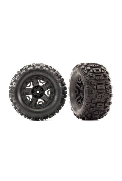 TIRES & WHEELS, ASSEMBLED, GLUED (2.8") RUSTLER® 4X4 BLACK WHEELS, SLEDGEHAMMER