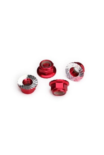 Nuts, 5mm flanged nylon locking (aluminum, red-anodized, serrated) (4)