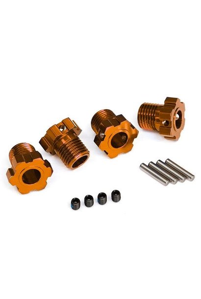 Wheel hubs, splined, 17mm (orange-anodized) (4)/ 4x5 GS (4)/ 3x14mm pin (4)