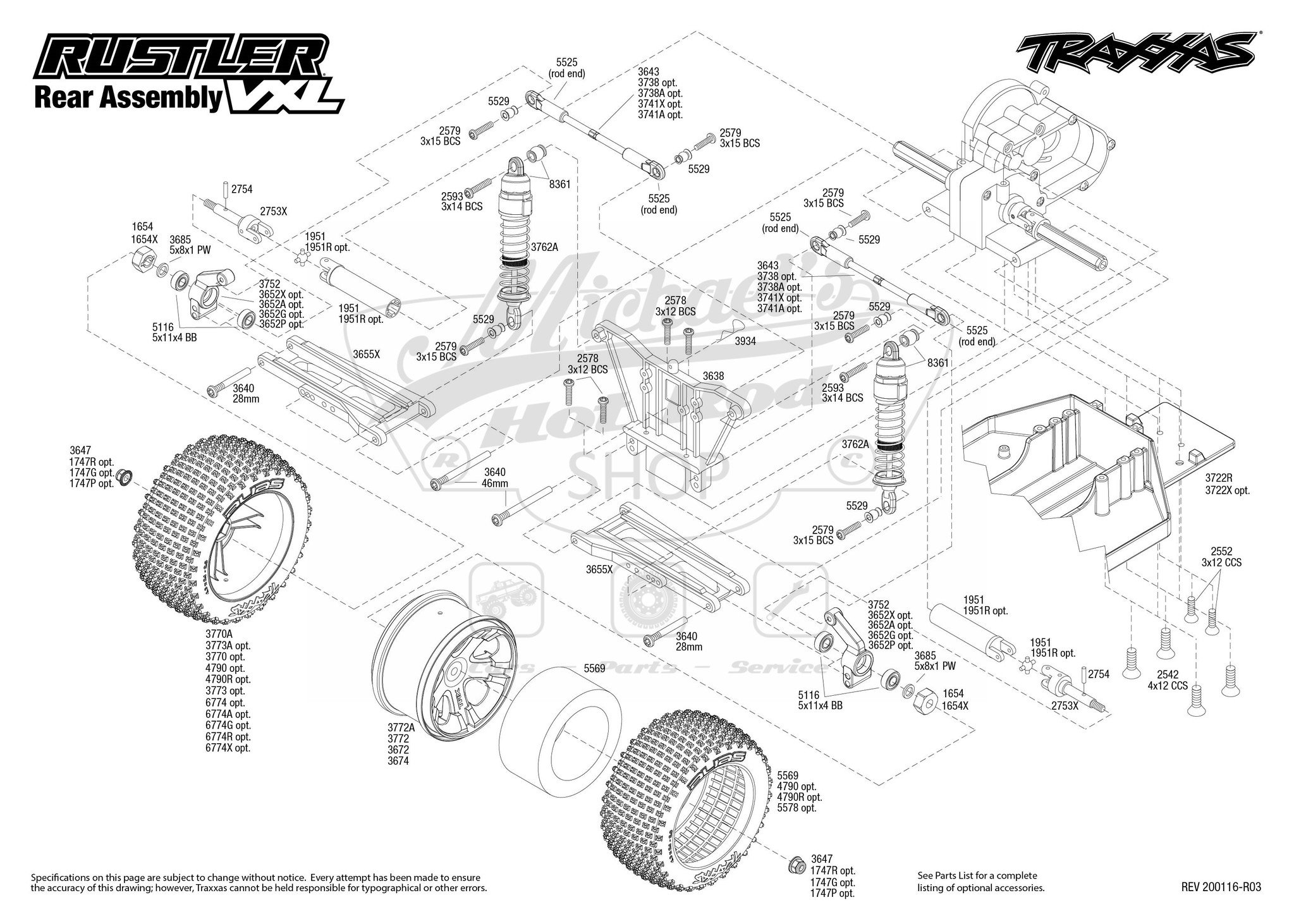Onderdelen Tekening van de Rustler 2wd VXL Michael