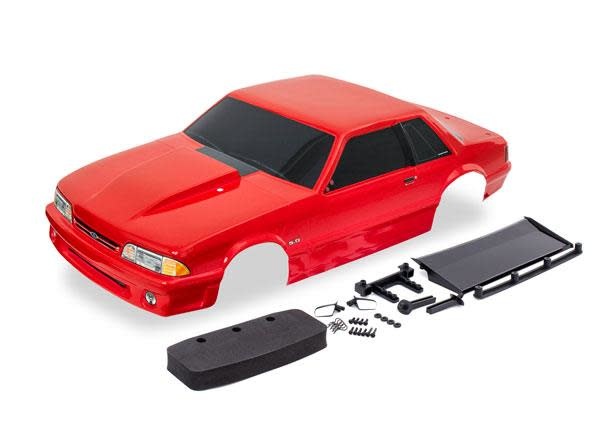 Body, Ford Mustang, Fox Body, red (painted, decals applied) (includes side mirrors, wing, wing retainer, rear body mount posts, foam body bumper, & mounting hardware)-1
