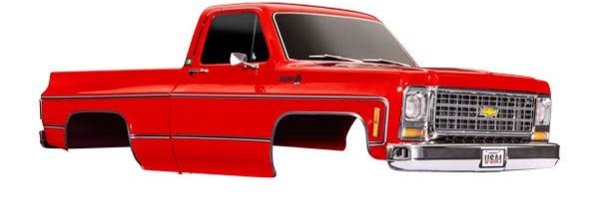 Body, Chevrolet K10 Truck (1979), complete, red (painted, decals applied) (includes grille, side mirrors, door handles, windshield wipers, & clipless mounting) (requires #9288 inner fenders)