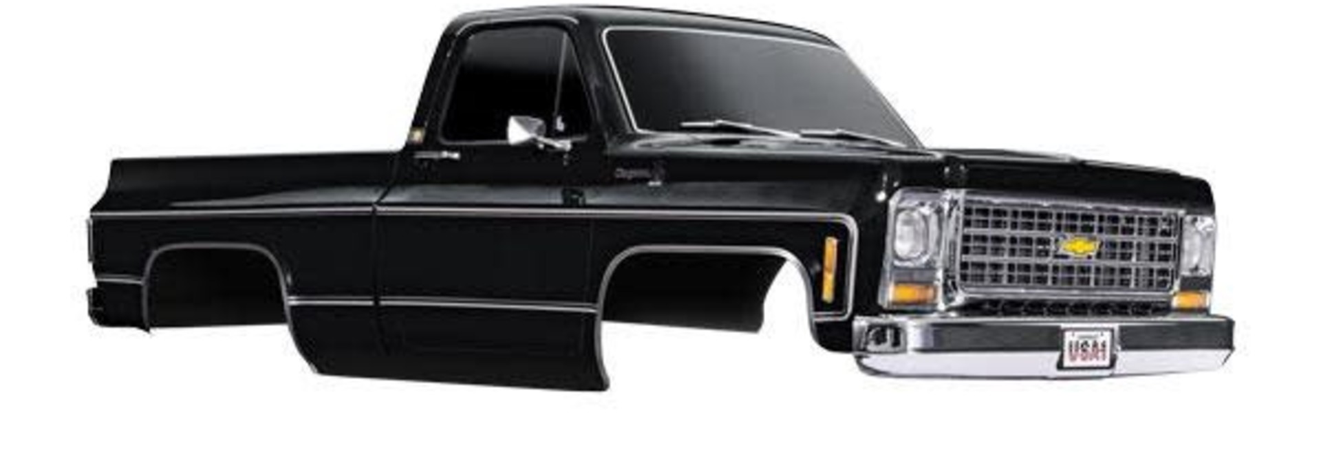 Body, Chevrolet K10 Truck (1979), complete, black (painted, decals applied) (includes grille, side mirrors, door handles, windshield wipers, & clipless mounting) (requires #9288 inner fenders)