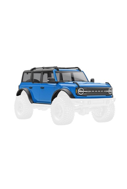 Body, Ford Bronco (2021), complete, blue (includes grille, side mirrors, door handles, fender flares, windshield wipers, spare tire mount, & clipless mounting)