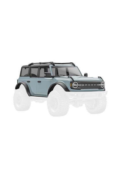 Body, Ford Bronco, complete, Cactus Grey (includes grille, side mirrors, door handles, fender flares, windshield wipers, spare tire mount, & clipless mounting)