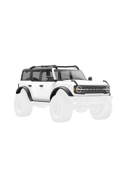 Body, Ford Bronco (2021), complete, white (includes grille, side mirrors, door handles, fender flares, windshield wipers, spare tire mount, & clipless mounting)