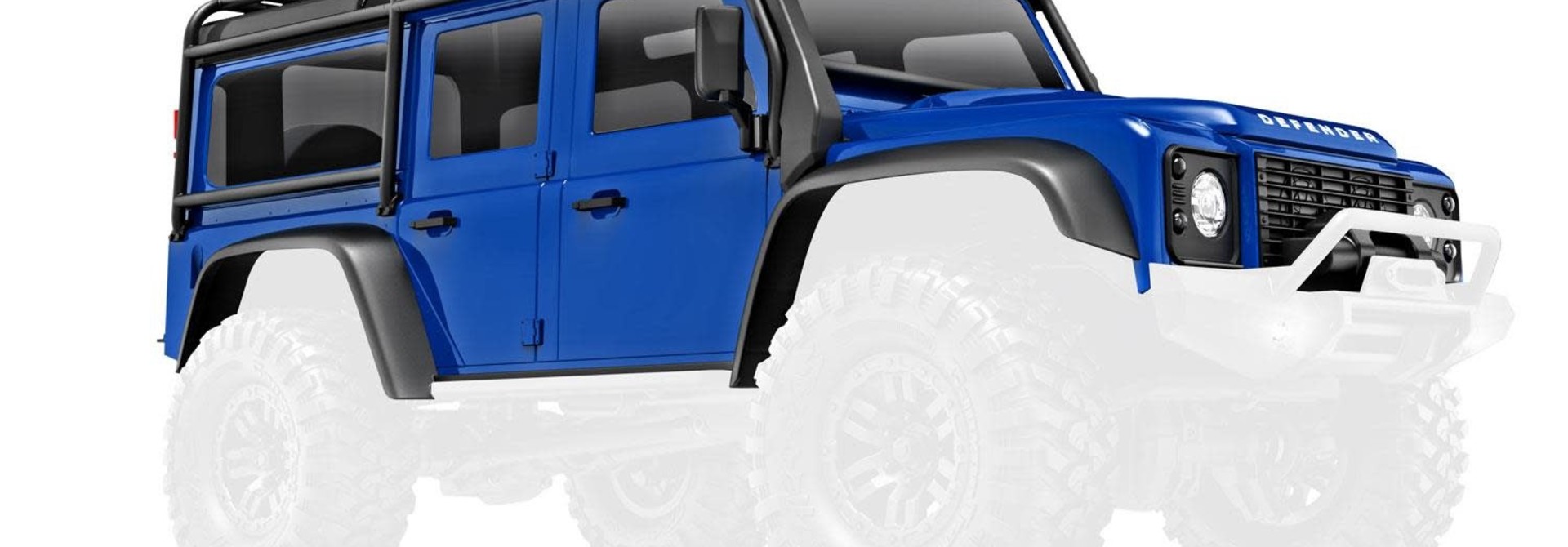 Body, Land Rover Defender, complete, blue (includes grille, side mirrors, door handles, fender flares, windshield wipers, spare tire mount, & clipless mounting)