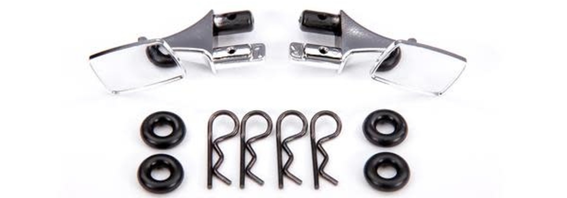 Mirrors, side, chrome (left & right)/ o-rings (4)/ body clips (4) (fits #9111 body)