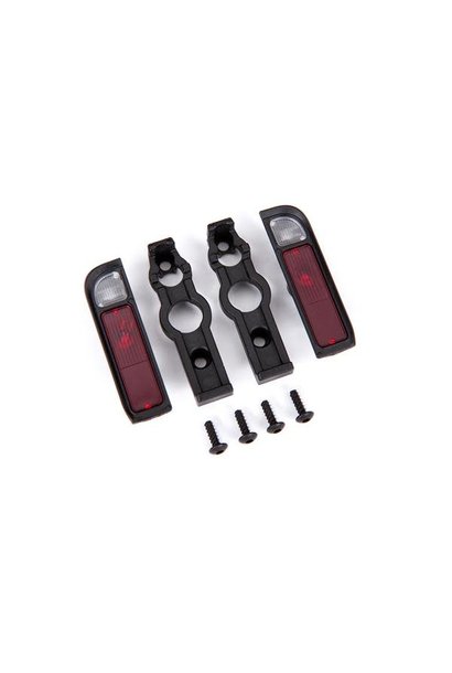 Tail light housing, black (2)/ lens (2)/ retainers (left & right)/ 2.6x8 BCS (self-tapping) (4)