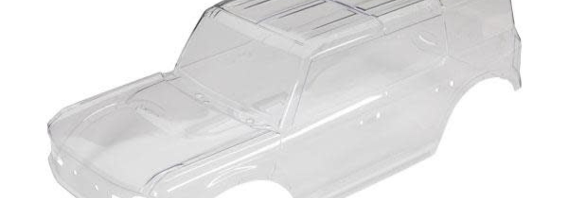 Body, Ford Bronco (2021) (clear, requires painting)/ decals/ window masks (includes grille, side mirrors, door handles, fender flares, windshield wipers, spare tire mount, clipless mounting, hardware) (requires #8080X inner fenders)