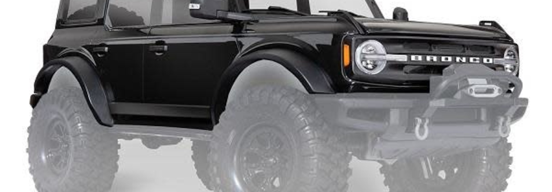 Body, Ford Bronco (2021), complete, Shadow Black (painted) (includes grille, side mirrors, door handles, fender flares, windshield wipers, spare tire mount, & clipless mounting) (requires #8080X inner fenders)