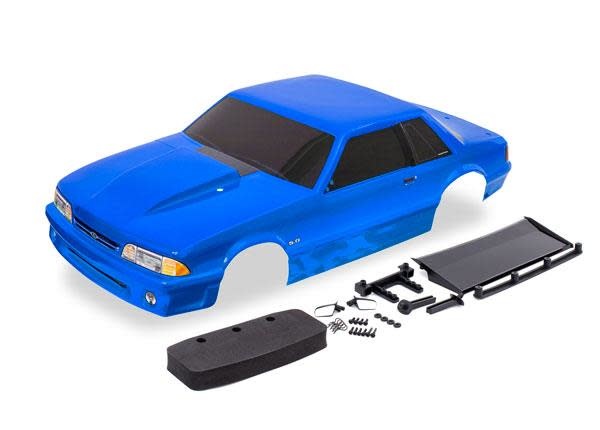 Body, Ford Mustang, Fox Body, blue (painted, decals applied) (includes side mirrors, wing, wing retainer, rear body mount posts, foam body bumper, & mounting hardware)-2