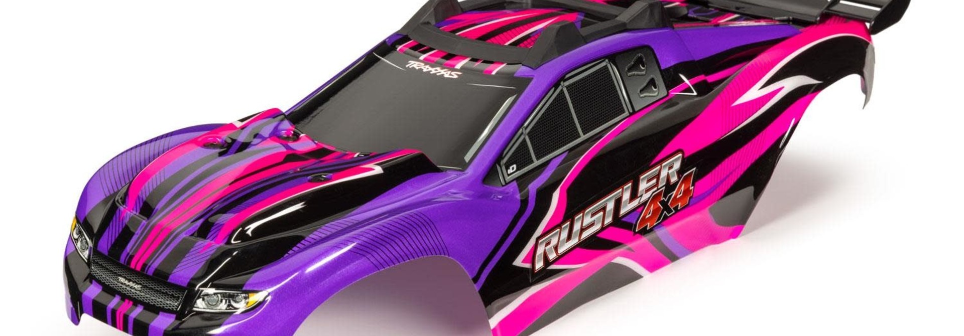 Body, Rustler 4X4, pink & purple/ window, grille, lights decal sheet (assembled with front & rear body mounts and rear body support for clipless mounting)