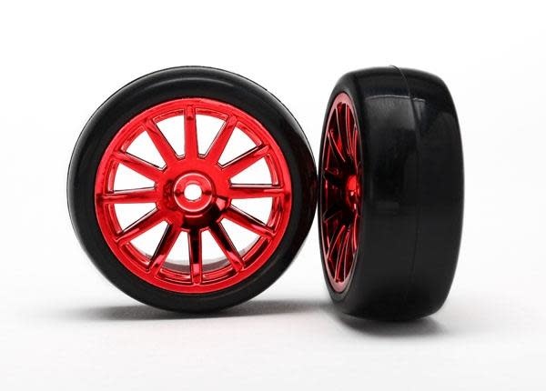 12-Sp Red Wheels, Slick Tires Tires & Wh, TRX7573X-4