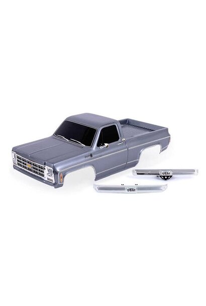Body, Chevrolet K10 Truck (1979), complete, silver (painted, decals applied) (includes grille, side mirrors, door handles, windshield wipers, front & rear bumpers, clipless mounting) (requires #9288 inner fenders)