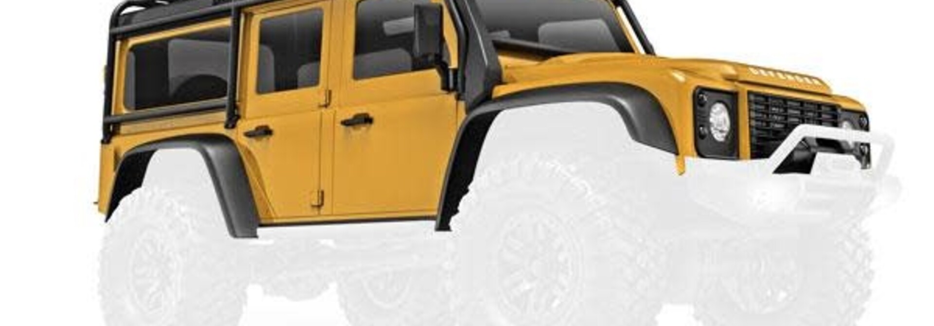 Body, Land Rover Defender, complete, tan (includes grille, side mirrors, door handles, fender flares, fuel canisters, jack, spare tire mount, & clipless mounting) (requires #9734 front & rear bumpers)