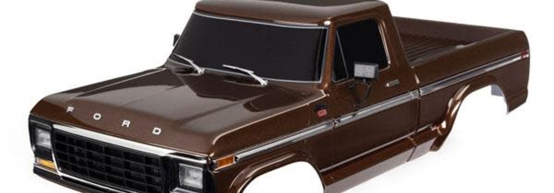 Body, Ford F-150 (1979), complete, brown (painted, decals applied) (includes grille, side mirrors, door handles, windshield wipers, front & rear bumpers, clipless mounting) (requires #9288 inner fenders)