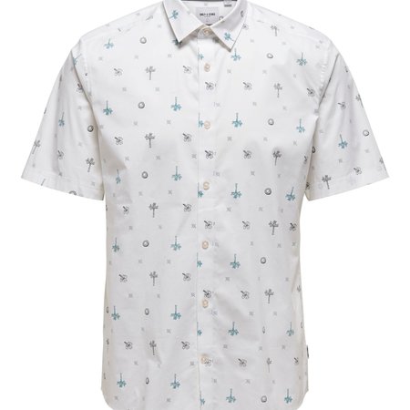 Only & Sons Onsbart Life Ss Aop Stretch Shirt Bright White 9271