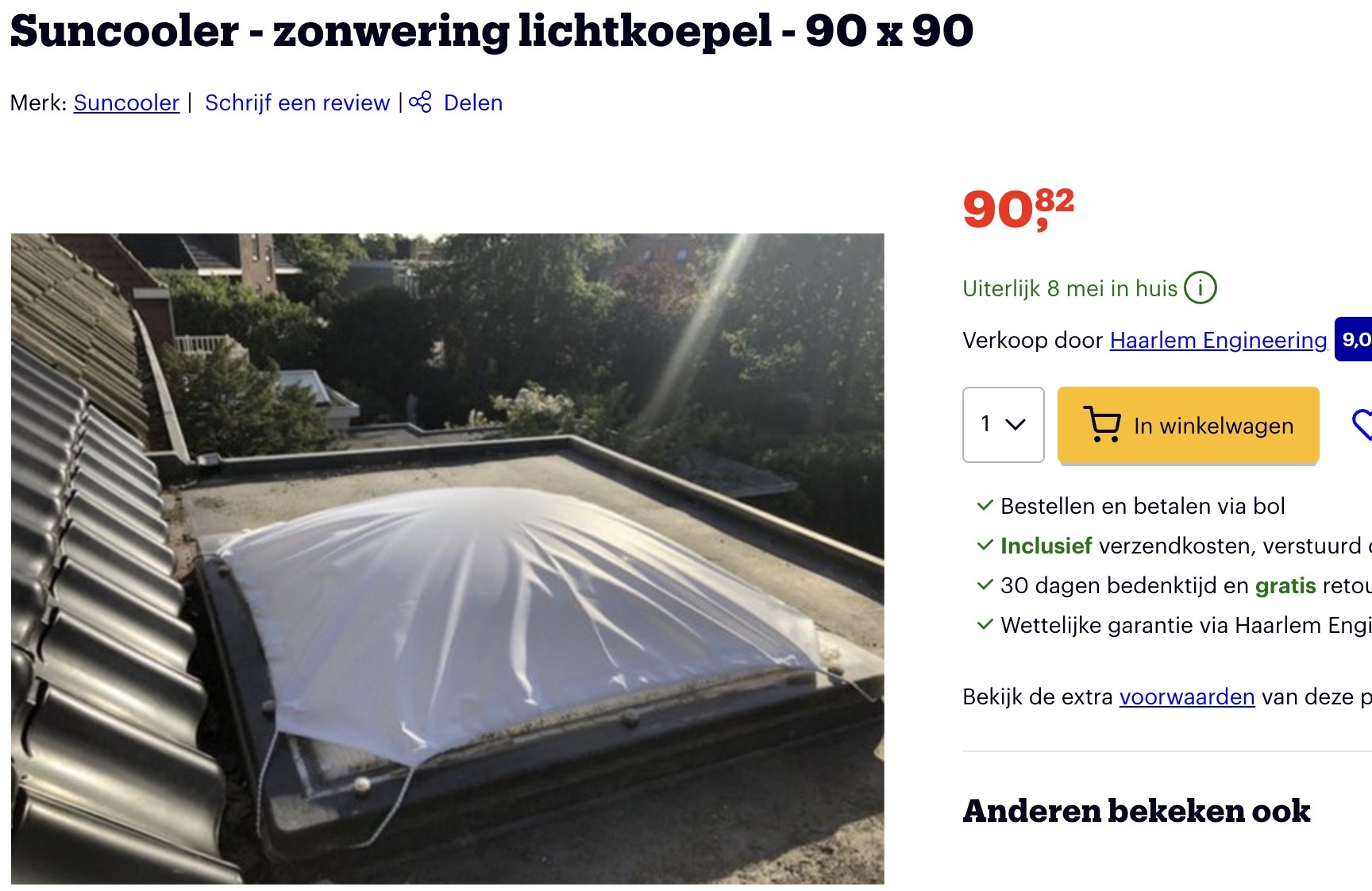  Levertijd van SunCooler voor ruimtes met lichtkoepels, ramen en lichtstraten bij Bol.com