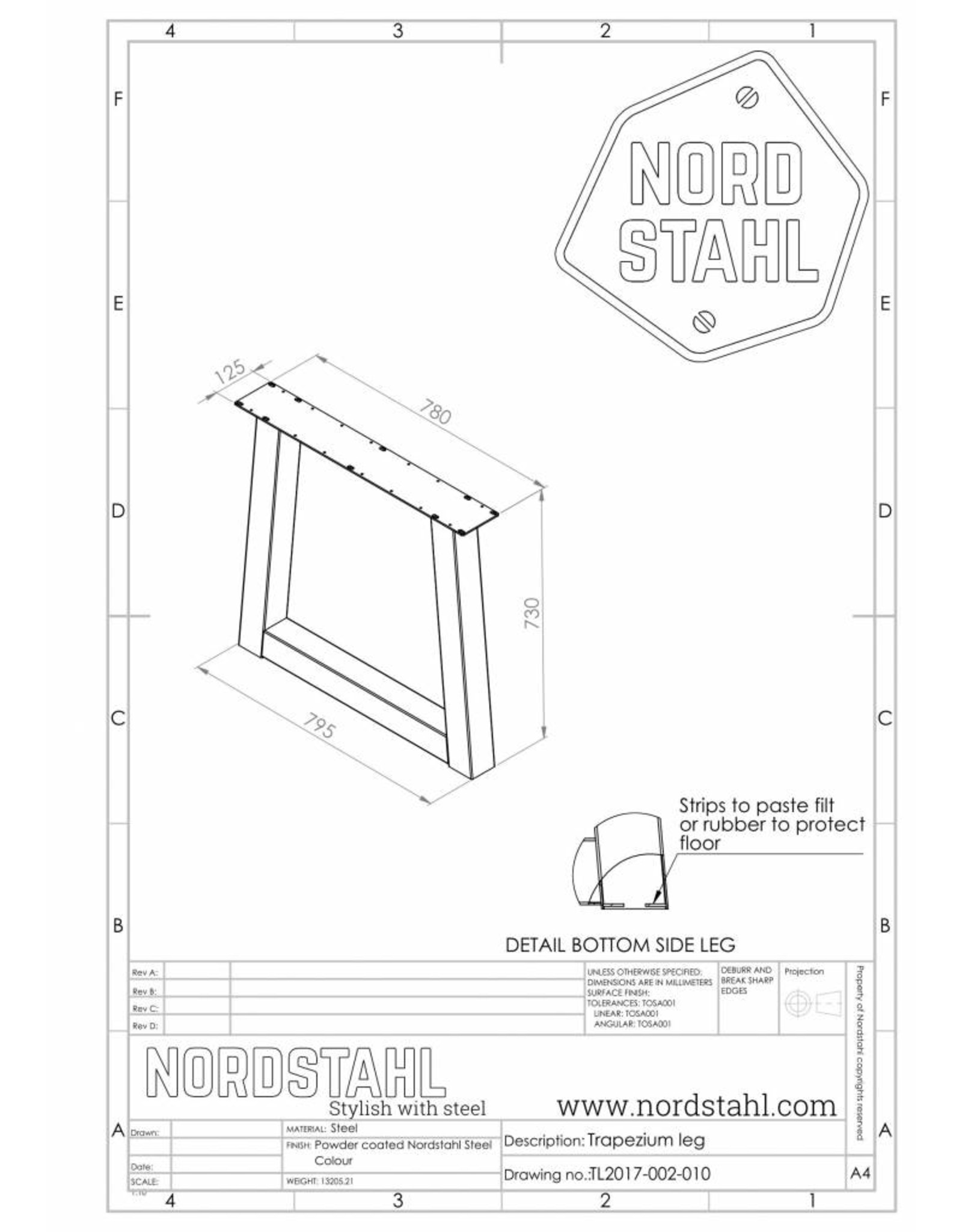 Nordstahl Nordstahl Tischbein Trapezform (1x)