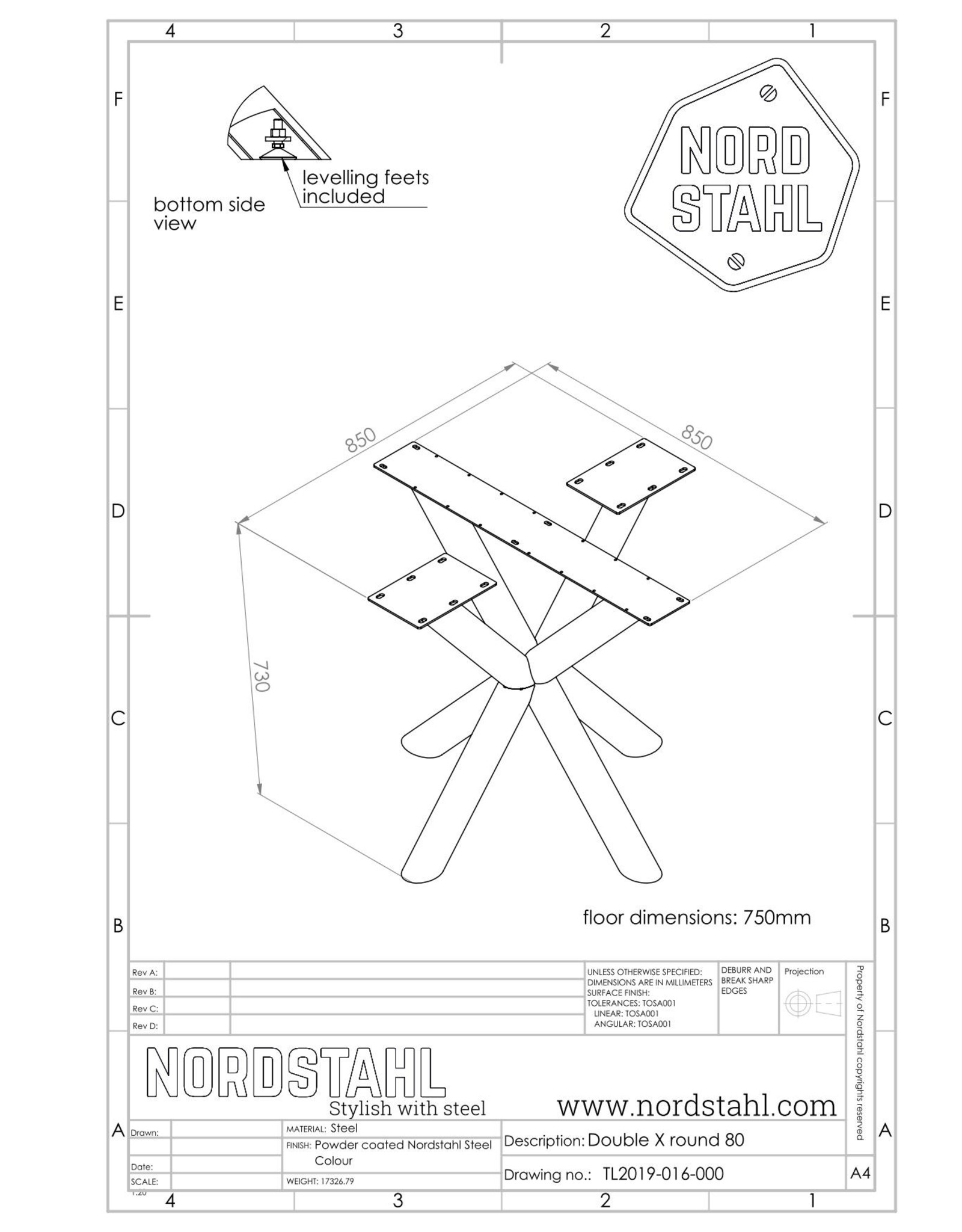 Nordstahl Nordstahl  Tischuntergestell Double X rund