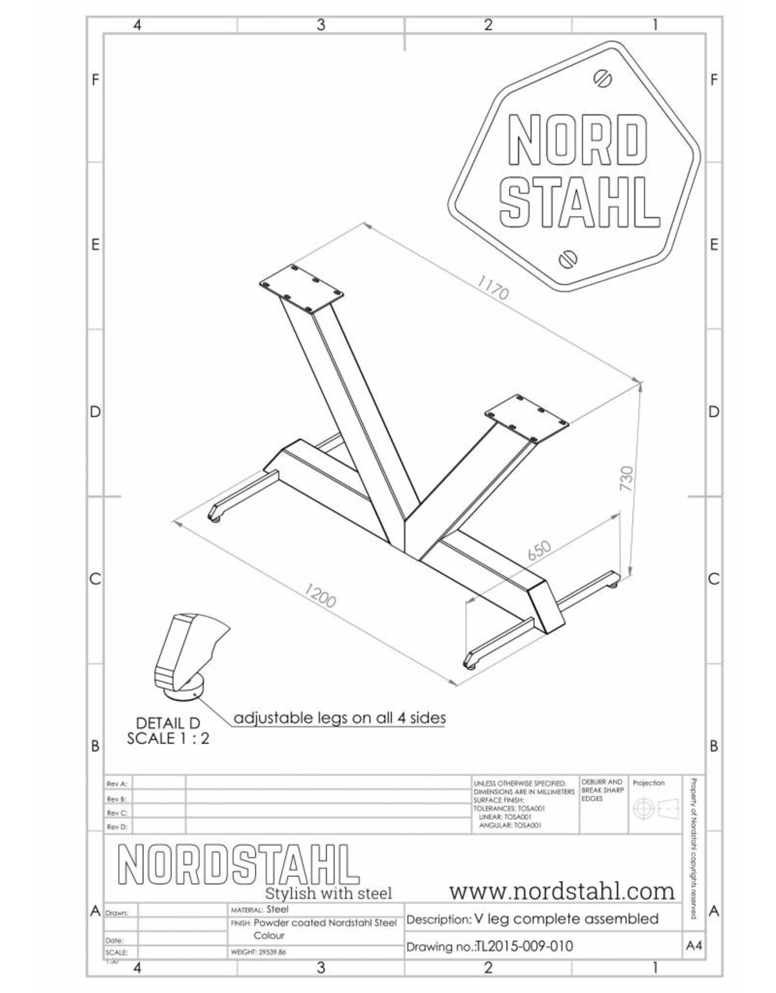 Nordstahl Nordstahl V-Tischfuß Weiß