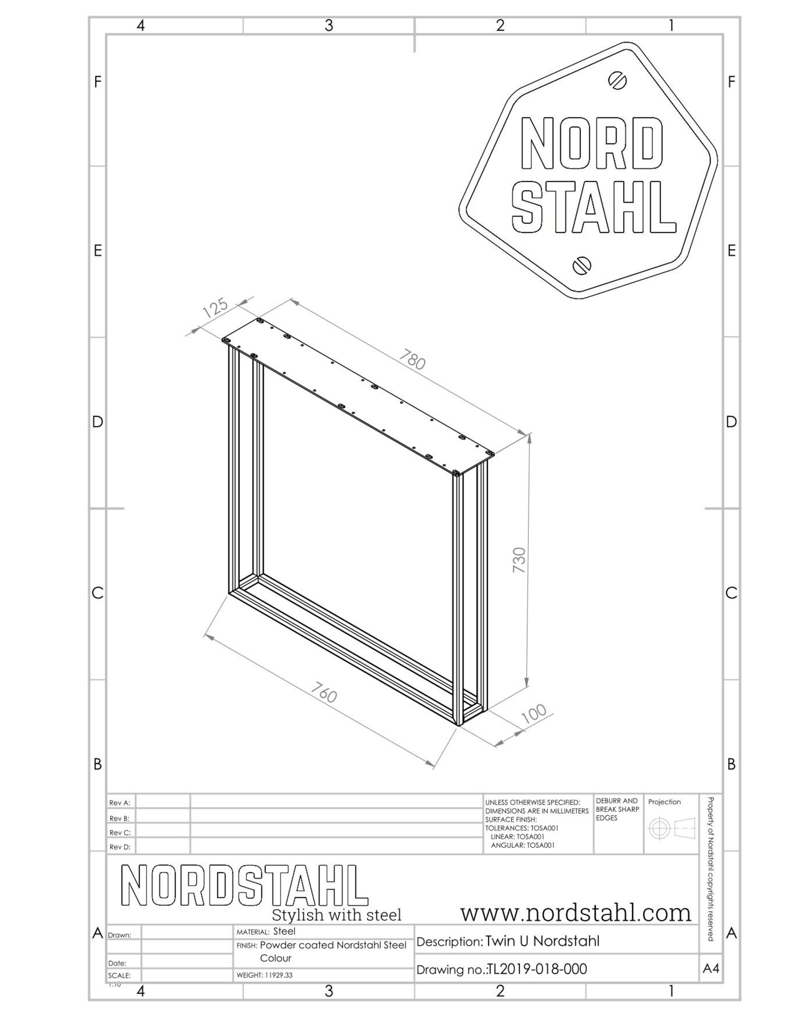 Nordstahl Nordstahl Tischbein Modell Twin U (1x) Weiß