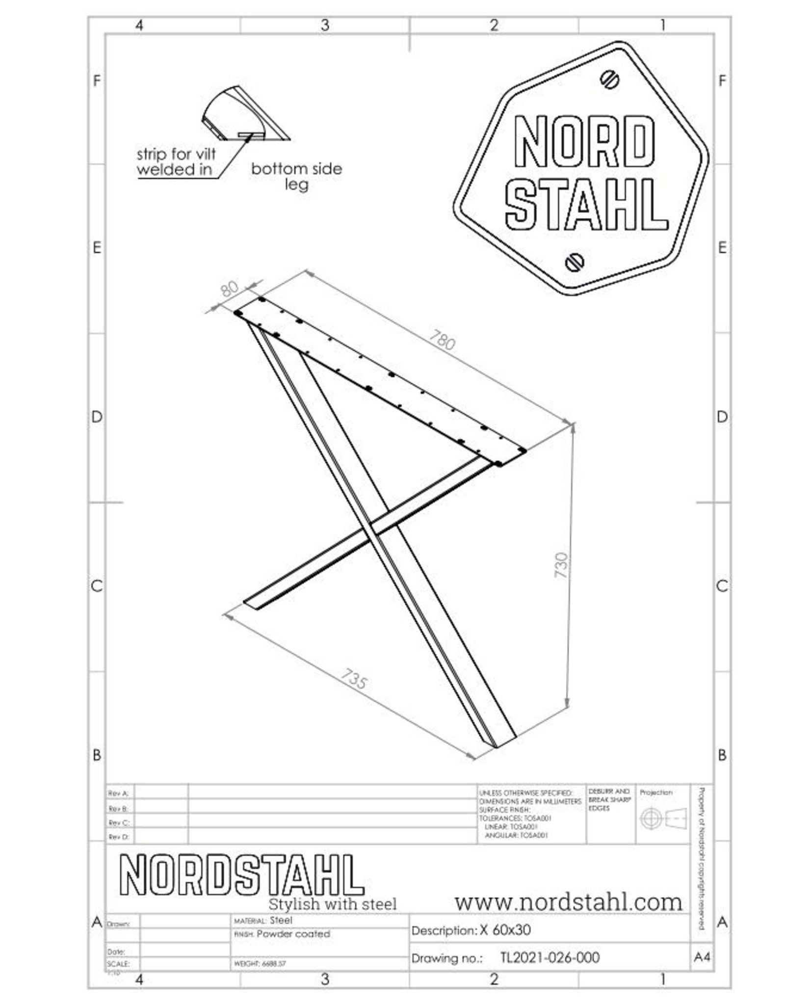 Nordstahl Stalen tafelpoot  X poot Small zwart