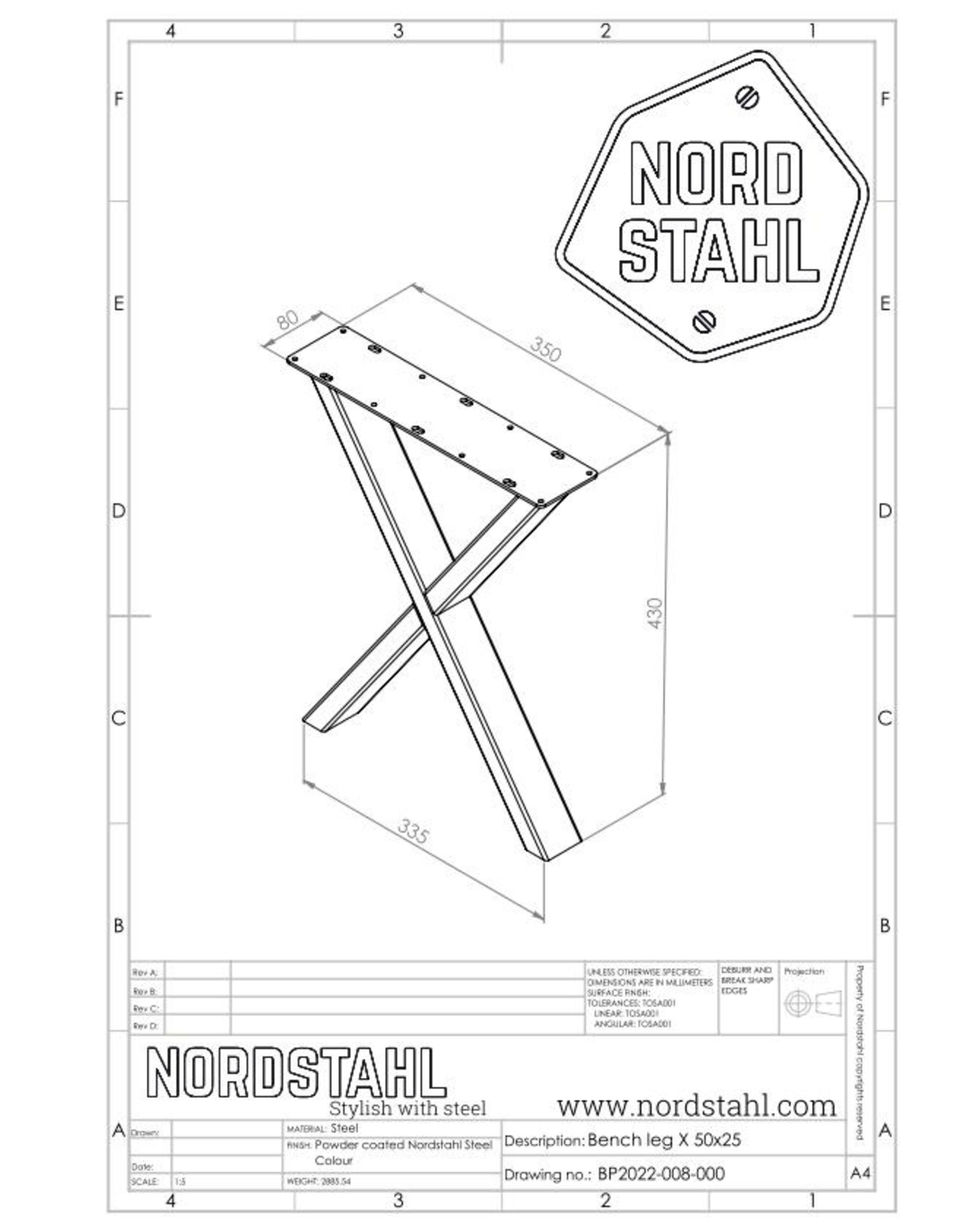 Nordstahl Stalen bankpoot X Small zwart