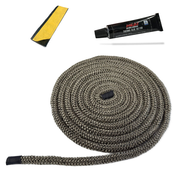 Heat Shieldings 800 °C | ø 14 mm Premium Reparaturset für Ofendichtung - 2,5m runde Ofendichtung - XL 50ml Tube Kleber