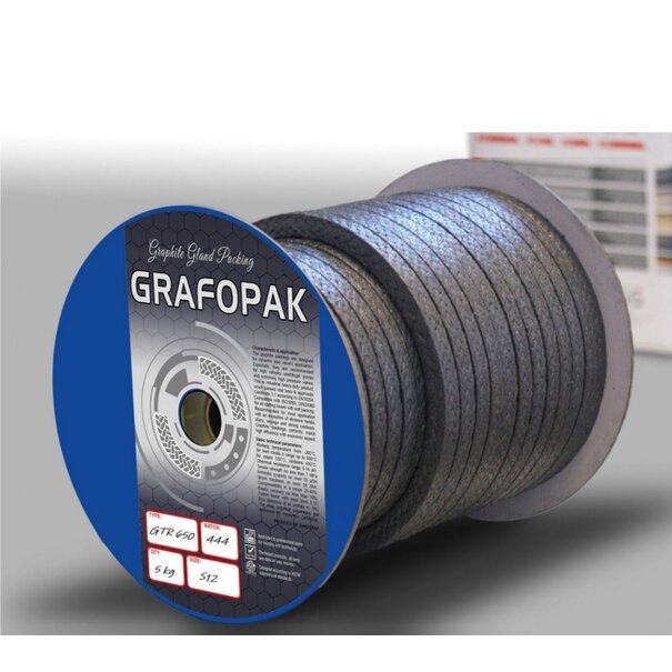 Heat Shieldings Stopbuspakking – Zuiver geëxpandeerd grafiet - Versterkt met Inconel | Gland packing Grafopak GTR 650