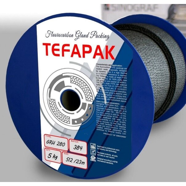 Heat Shieldings Stopbuspakking – Gegrafitiseerde PTFE | gPTFE Gland packing Tefapak GRH 280