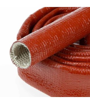 Ø 10 mm x 15m | Silikon Glasfaser Brandschutz Schlauch  - Rot   - DIN EN45545