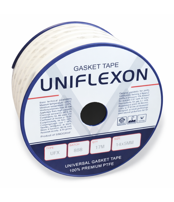 Heat Shieldings 260 °C  | 20 mm x  5 mm x 12 m | Uniflexon UFX: Premium ePTFE Gasket Tape with Adhesive Layer