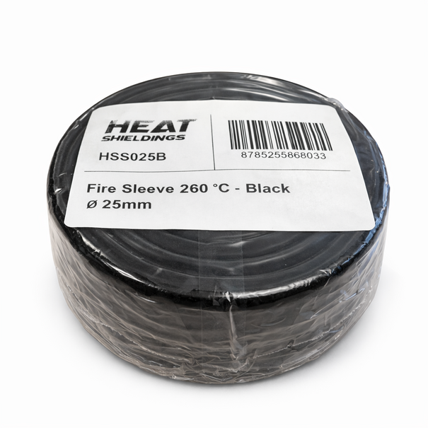 Heat Shieldings Ø 25 mm x 1m | Silicone E-Glass Fire Sleeve - Black