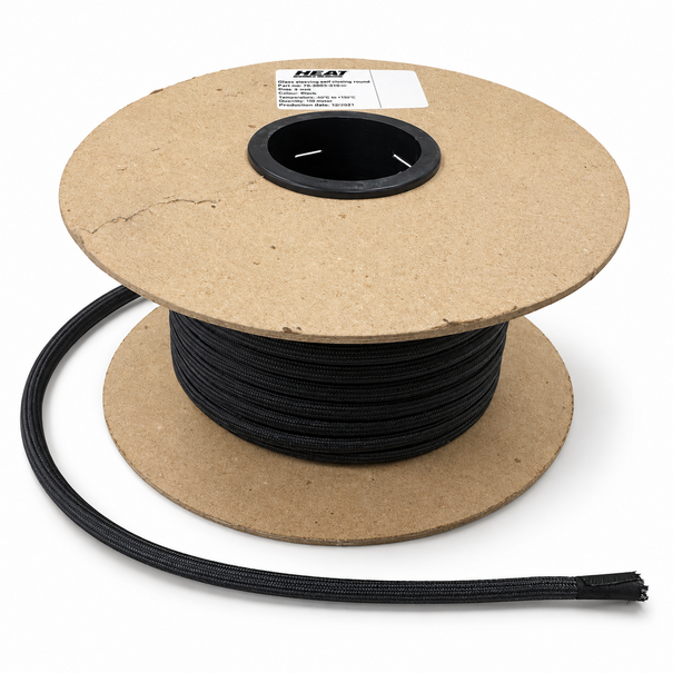 Heat Shieldings 550 °C  | ø 6 mm x 25 m Hitzebeständige schwarze Schnur | Ofendichtung  runden  - Fein geflochtener Außenmantel